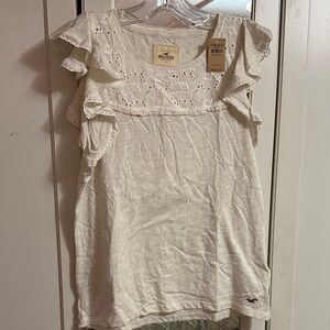Hollister Ivory Eyelet Ruffle Blouse